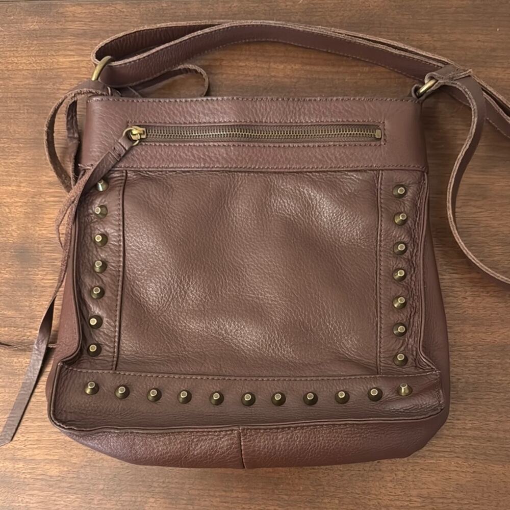 Lucky Brand Dixie Brown Leather Crossbody Studded Bag Boho Western - Picture 3 of 10